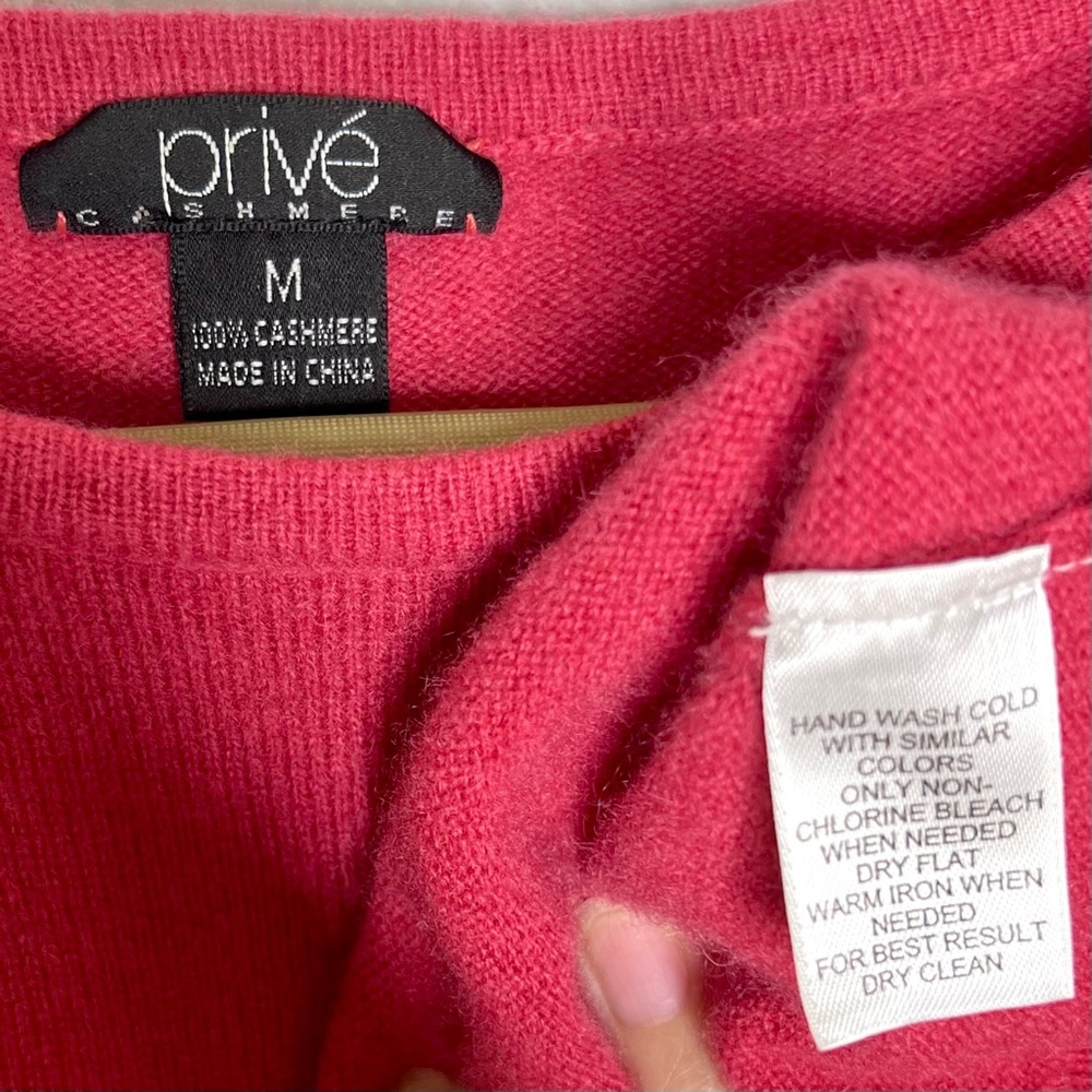 Privé 100% Cashmere 90s Pink Rib Knit Soft Lightweight Sweater Women’s Medium - Picture 5 of 6